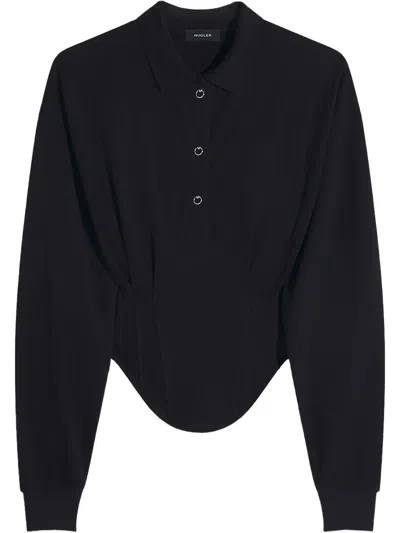 Mugler Corseted Polo Woman Black In Cotton
