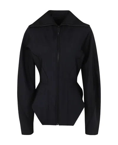 Mugler Corseted Scuba Jacket In Black