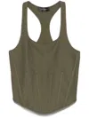 Mugler Khaki Corseted Tank Top In Green
