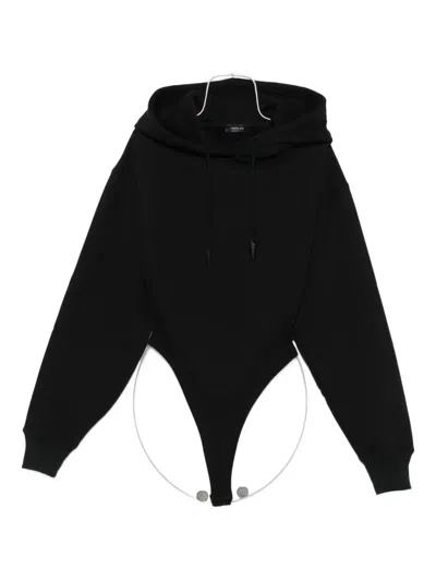 Mugler Cotton Hooded Bodysuit In Black