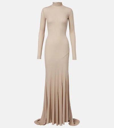 Mugler Cotton Jersey Gown In Brown