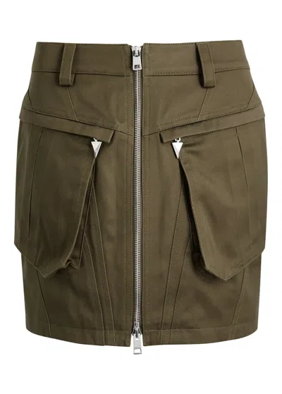 Mugler Cotton Mini Cargo Skirt In Khaki