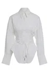 Mugler Cotton Shirt Corset Detail Curved Hem In White