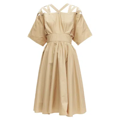 Mugler Cotton Strappy Shoulder Studs Dress In Green