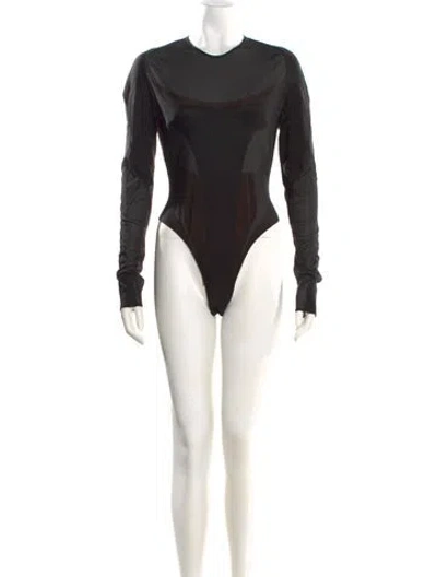 Pre-owned Mugler Cowl Neck Long Sleeve Bodysuit W/ Tags In Black