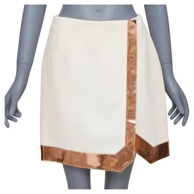 Pre-owned Mugler Cream Virgin Wool Metallic Copper Pvc Edge Tulip Skirt Fr38 M In White