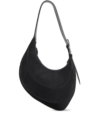 Mugler Crescent Suede Shoulder Bag In Black