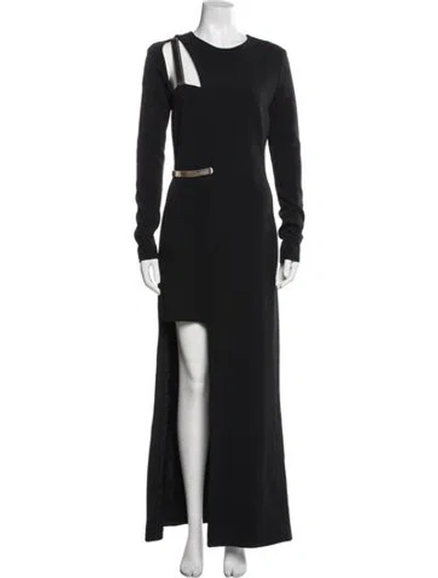 Pre-owned Mugler Crew Neck Long Dress In Black