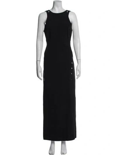 Pre-owned Mugler Crew Neck Long Dress In Black