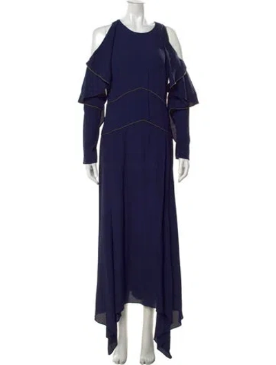 Pre-owned Mugler Crew Neck Long Dress In Blue