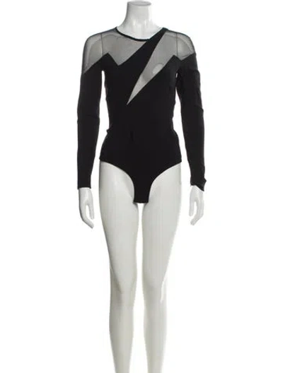 Pre-owned Mugler Crew Neck Long Sleeve Bodysuit In Black