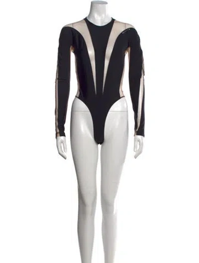 Pre-owned Mugler Crew Neck Long Sleeve Bodysuit In Black