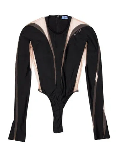 Pre-owned Mugler Crew Neck Long Sleeve Bodysuit In Black