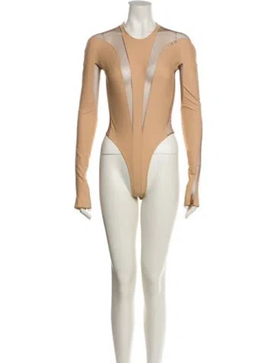 Pre-owned Mugler Crew Neck Long Sleeve Bodysuit In Neutral