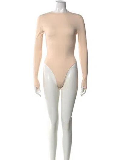 Pre-owned Mugler Crew Neck Long Sleeve Bodysuit In Neutral