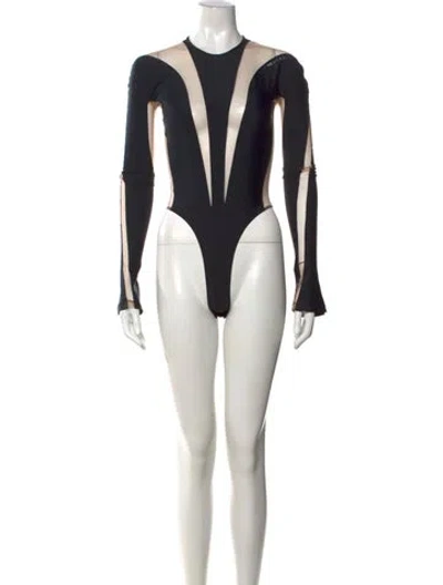 Pre-owned Mugler Crew Neck Long Sleeve Bodysuit W/ Tags In Black