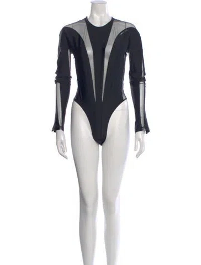 Pre-owned Mugler Crew Neck Long Sleeve Bodysuit W/ Tags In Blue