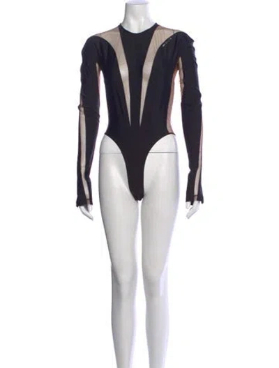 Pre-owned Mugler Crew Neck Long Sleeve Bodysuit W/ Tags In Blue