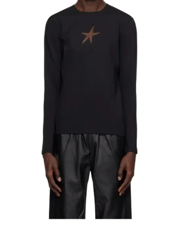 Mugler Crew Neck Long Sleeve T-shirt In Black