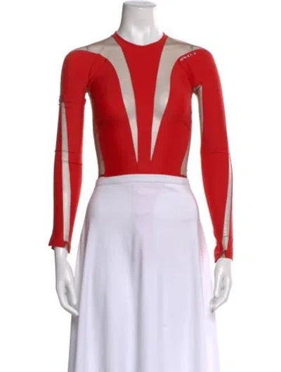 Pre-owned Mugler Crew Neck Long Sleeve Top In Red