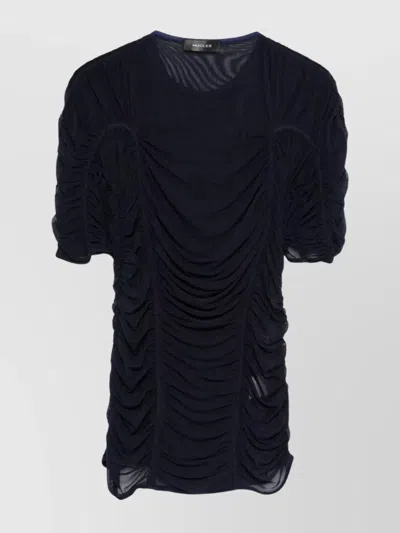 MUGLER CREW NECK MESH TOP WITH RUCHED DETAILING