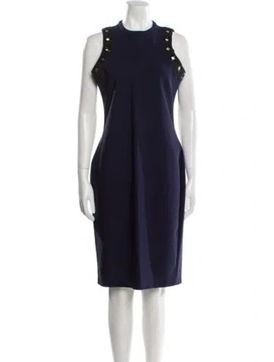 Pre-owned Mugler Crew Neck Midi Length Dress In Blue