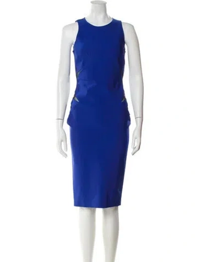 Pre-owned Mugler Crew Neck Midi Length Dress In Blue