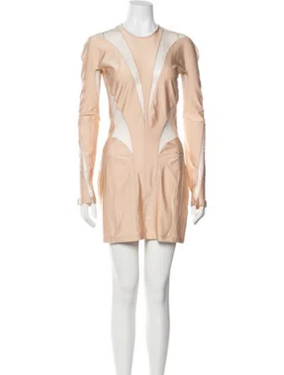 Pre-owned Mugler Crew Neck Mini Dress In Neutrals