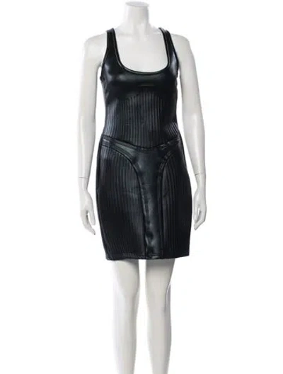 Pre-owned Mugler Crew Neck Mini Dress W/ Tags In Blue