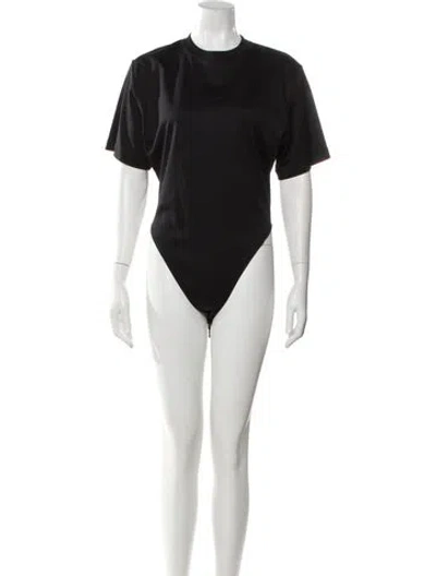 Pre-owned Mugler Crew Neck Short Sleeve Bodysuit In Black