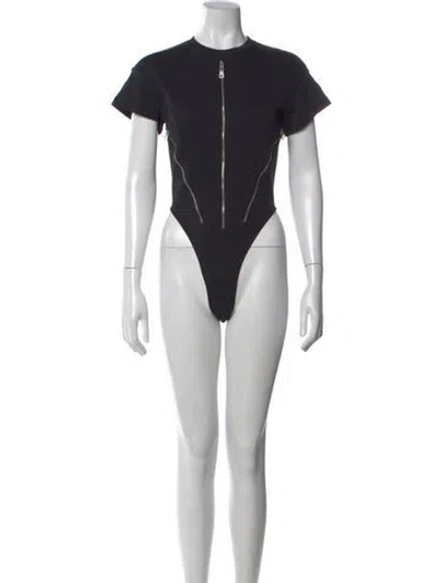 Pre-owned Mugler Crew Neck Short Sleeve Bodysuit In Black