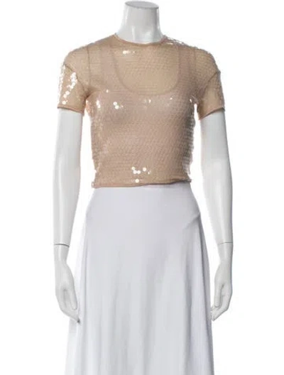 Pre-owned Mugler Crew Neck Short Sleeve Crop Top In Neutrals