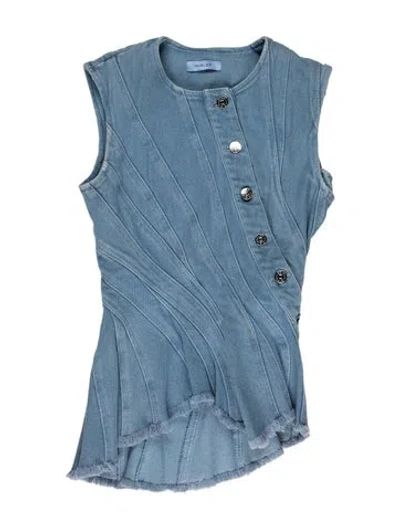 Pre-owned Mugler Crew Neck Sleeveless Top In Blue