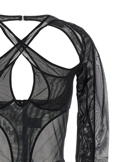 Mugler 'criss-crossed Multi-layer' Bodysuit In Black