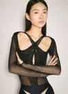 Mugler Black Criss-crossed Bodysuit In Black