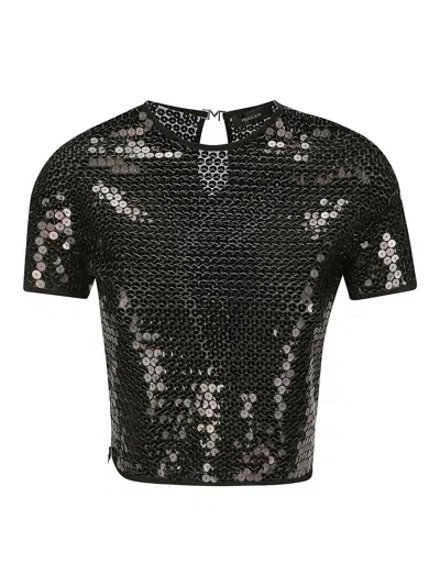 Mugler Sequined Crop Top In Black