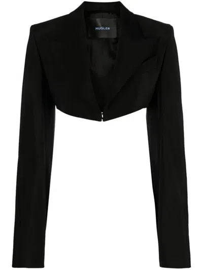 Mugler Cropped Blazer With Padded Shoulders In Black