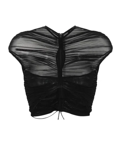 Mugler Cropped Mesh T-shirt In Black
