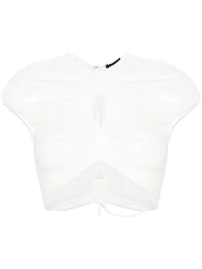 Mugler Cropped Mesh T-shirt In White