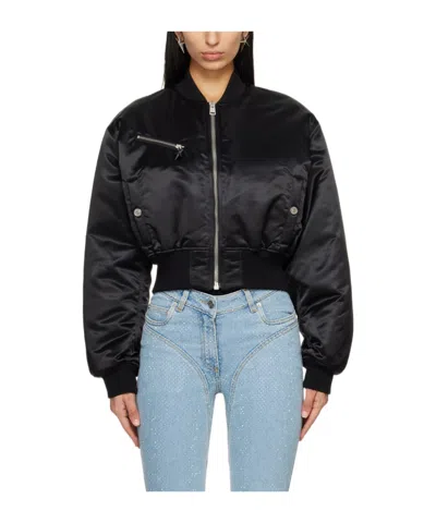 Mugler Cropped Padded Bomber Jacket In Black