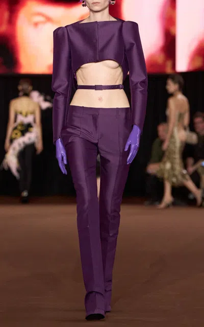 Mugler Cropped Structured Jacket In Purple