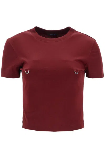 Mugler Ring Detail Cropped Cotton Jersey Top In Burgundy