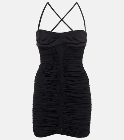 Mugler Ruched Thigh-length Fitted Dress In Black