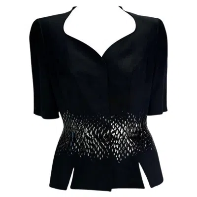 Pre-owned Mugler Cruise 2000 Thierry  Black Reptile Scale Appliqu Short Sleeve Blazer Y2k