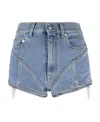 Mugler Crystal-embellished Panelled Denim Shorts In Blue