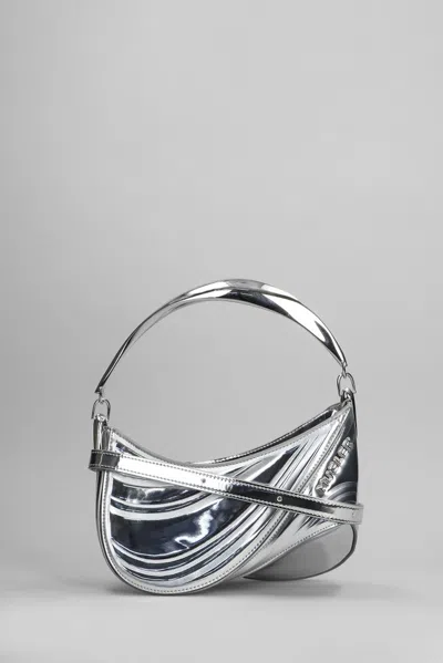 Mugler Curve 01 Foiled Finish Shoulder Bag In Silver