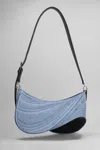 Mugler Medium Denim Spiral Curve 01 Denim Shoulder Bag In Medium Blue / Black
