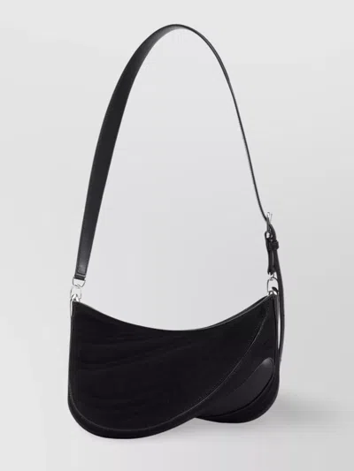 Mugler Curved Cotton Shoulder Bag In Black
