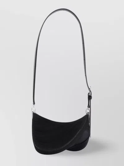 Mugler Curved Cotton Shoulder Bag With Silver Hardware In Black