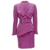 Mugler Curved Lapel Metal Buckle Blazer In Pink